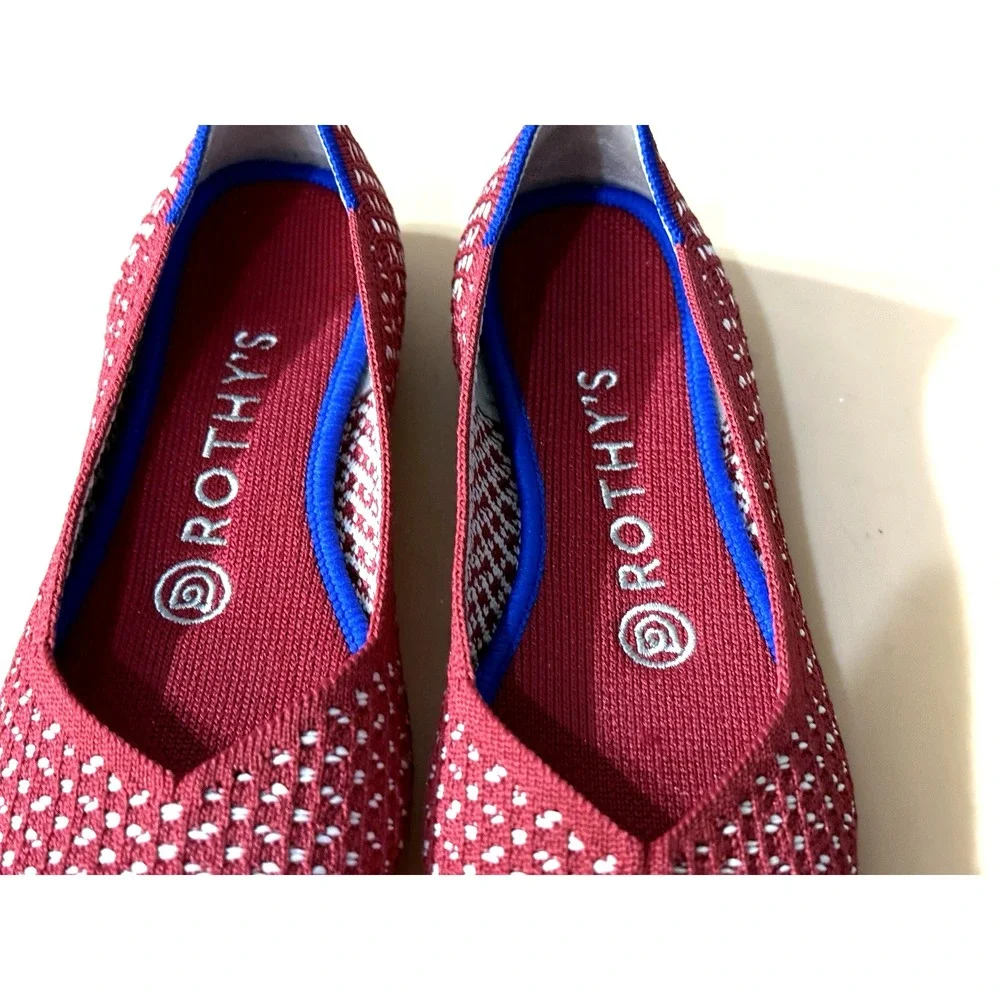 Rothy's Womens Sz 5.5 The Point Red Apple Honeycomb Knit Ballet Flats Shoes‎